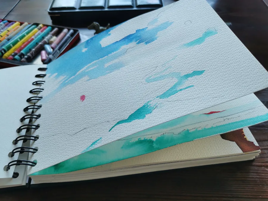 Detail view of the Rapty Paints sketchbook.
