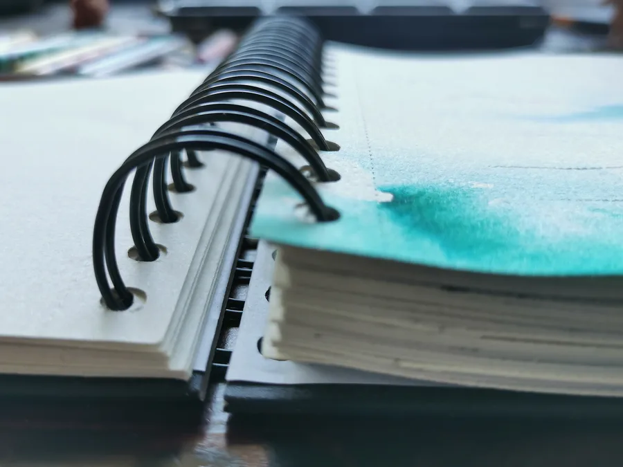 Rapty Paints sketchbook with multiple finished pages.
